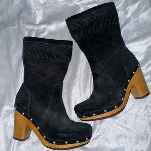 UGG suede studded accents black boots clogs wooden heel women 7 ladies shoes GUC